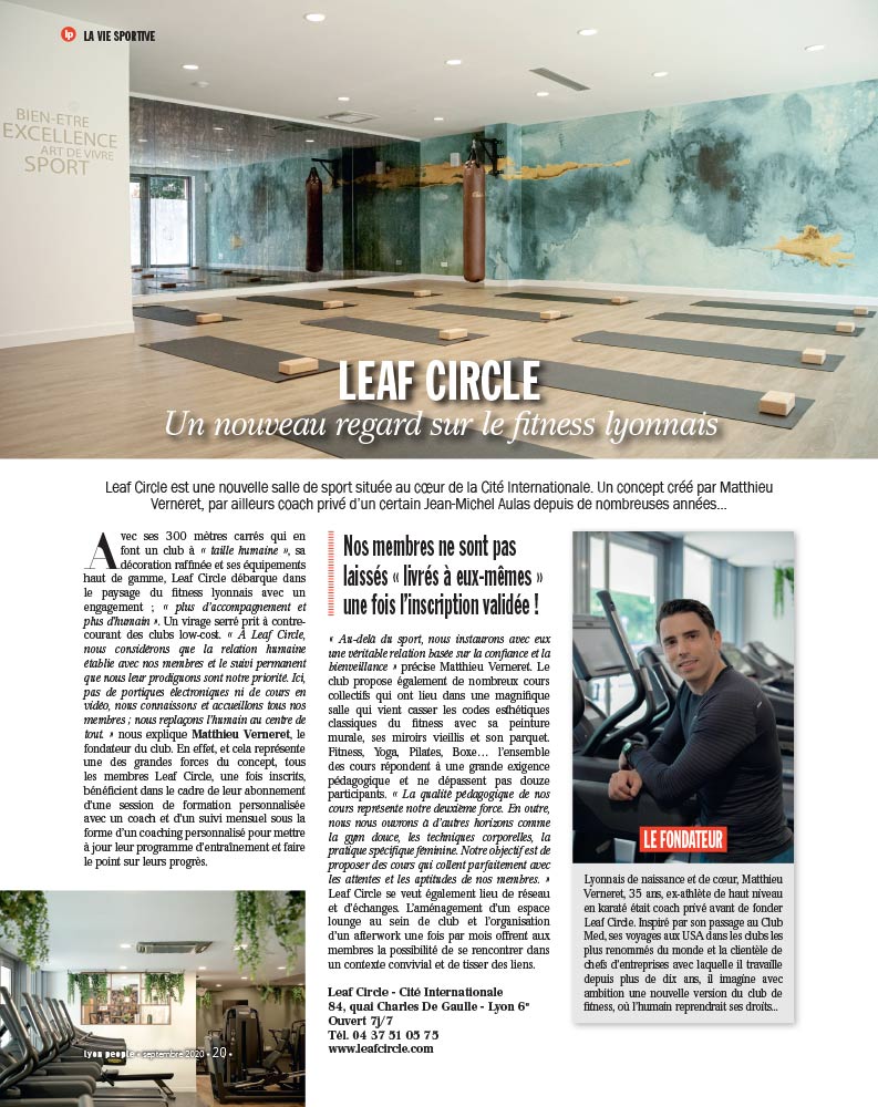 Article Lyon People Fitness Lyonnais - Septembre 2020